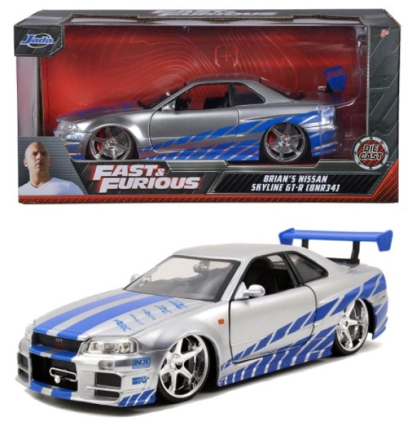 9397158314R00 Brian's Nissan Skyline GT-R (R34) 2003 silver/blue - Fast & Furious 1:24